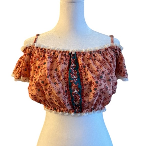 Poupette St Barth XXL Boho Floral Peasant Top Off Shoulder Blouse Pink - Picture 1 of 7
